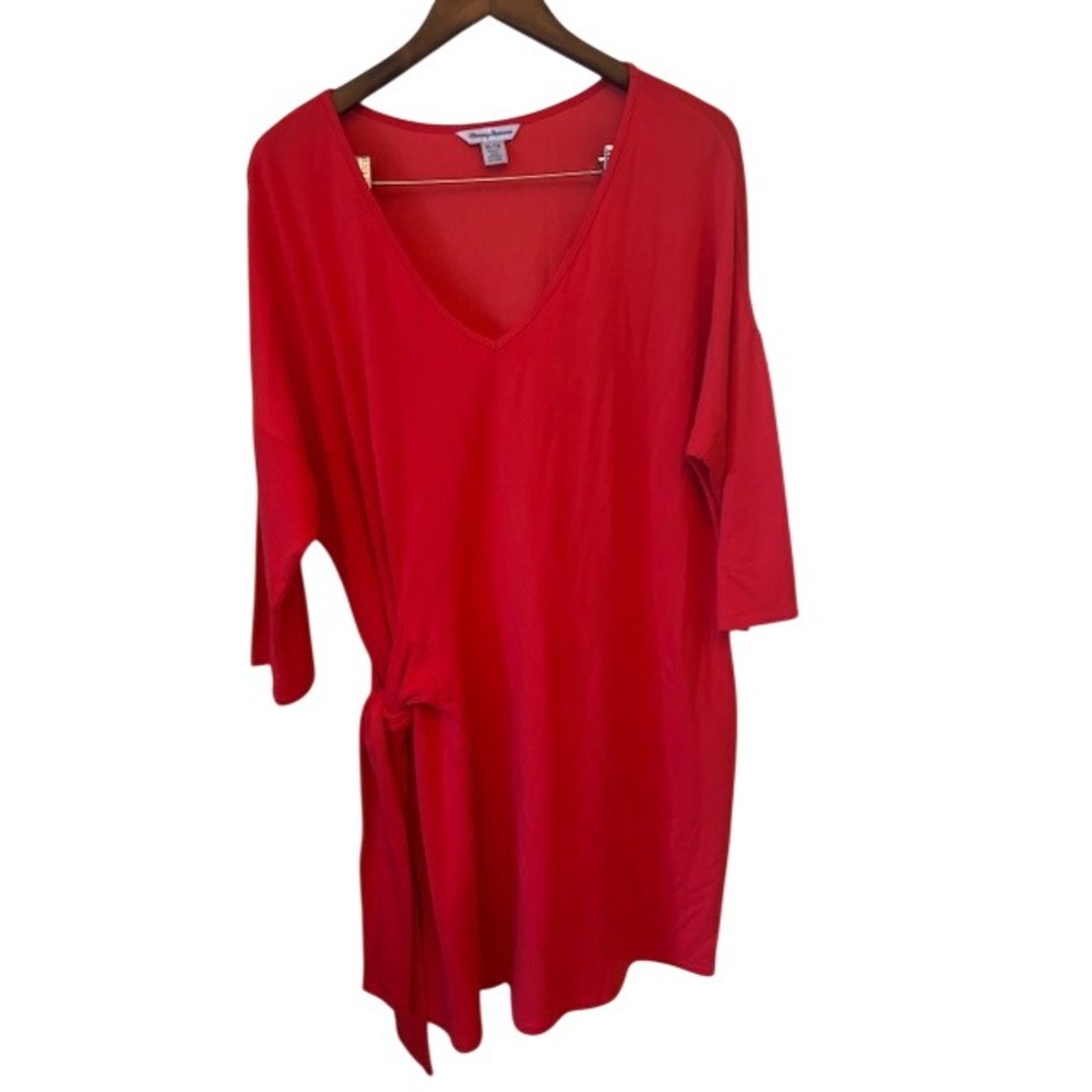 Tommy Bahama Women's XL Orange V-Neck Side Tie Tunic Dress 3/4 Sleeve
